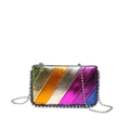 Bolso bandolera metálico arcoíris con rayas de colores y cadena de cuentas plateadas - Estilo de Doble Capa (Con Intercapa)