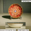 5.5 inch bohemian ceramic deep plate with orange mandala pattern and glossy finish - 5.5 Inch Side Plate / Orange