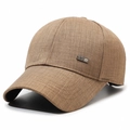 Braune Basecap in Leinenoptik mit dekorativer silberner Metallplakette und Drachen-Logo - Verstellbar / Khaki