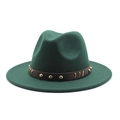 Dettaglio cappello fedora in lana verde scuro con cinturino in pelle e borchie dorate - M (56-58cm) / Verde Scuro