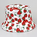 Reversible bucket hat with white background and vibrant red strawberry print - M / Strawberry Red