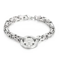 Pulsera bizantina de acero inoxidable plateado con colgante mano de Fátima brillante - Pulsera Color Acero (KB151904-Z)