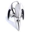 Dettaglio macro dell'anello con teschio d'uccello argento con finiture in stile punk gothic - US 14 / Argento Retro (02109)