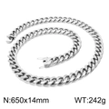 Chaîne cubaine argentée polie pour hommes, acier inoxydable, 650mm de long et 14mm - Collier Couleur Acier (KN202880-KFC) / 65cm x 1.4cm