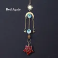 Star and moon suncatcher with light blue crystals and red agate pentagram pendant - Red Agate Five-pointed Star Wind Chime