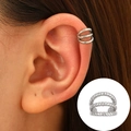 Elegant silver triple-layered twisted rope ear cuff for non-pierced ears in minimalist style - White K - Exquisite Small Triple Layer Design (12189)