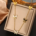 Detailed view of 18K gold double-layer butterfly necklace with crystal accents and tassels - Gold N-72 (Multicolor Butterfly Combo)