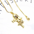 Detail of gold plated girl pendant necklace with micro zircon stones on a box chain - Little Girl / Pendant And Necklace