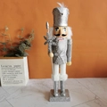 38cm European silver and white wooden nutcracker king with scepter for Christmas decor - Silver Snowflake Style