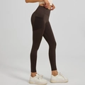 High-waisted brown yoga leggings with breathable mesh side pockets for fitness - S / Bottoms / Distilled Coffee