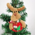 Brown felt reindeer Christmas tree ornament with a red body and green tree pattern - Fabric Deer Hanging Ornament (PS-61)