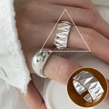 Polished silver wide band and geometric textured open rings set for women - Plain Band/Geometric Rhombus Texture