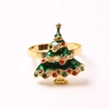 Christmas tree napkin ring with green enamel, red gems and gold star on white background - Wavy Christmas Tree