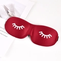 Red 3D contoured sleep mask with white eyelash pattern in smooth satin fabric - Standard Eyelash Style / Burgundy