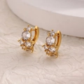 Elegant gold heart-shaped hoop earrings with sparkling white zircons for women - Gold Cluster Zirconia