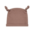 Bonnet en maille côtelée marron pour bébé avec petits nœuds et bord à revers - Café
