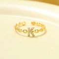Gold plated S925 silver adjustable chain ring with letter K and zircon stones - Gold-Letter K