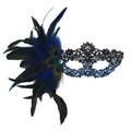 Vintage style blue lace masquerade mask featuring peacock feathers and rhinestone details - Gradient Six-petal Style / Black Blue