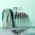 Thirteen-piece matcha green makeup brush set with soft fiber bristles and velvet storage bag - 13Pcs + Cloth Bag / Green