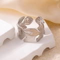 Minimalist silver multilayer leaf ring in stainless steel with open adjustable band - Leaf Steel Color 75