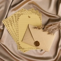 Vintage linen envelope set with gold rabbit emblem and wax seal on champagne silk - 3 Yellow Envelopes + 10 Rabbit Kraft Papers + 3 Wax Seals / Yellow