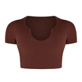 Naadloze geribbelde crop top voor dames in donkerbruin met een U-hals en slanke pasvorm - S / Donker koffiebruin