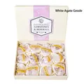 White geode quartz set featuring 12 natural raw crystal specimens in a gift box - White Geode Style