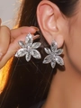 Luxury petal-shaped stud earrings with marquise-cut crystals and silver finish - Silver Clear Marquis Flower