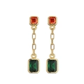 Orecchini a pendente in oro con pietre preziose quadrate arancioni e verdi rettangoli - Nappa Lunga Pietra Preziosa Arancione Verde / Oro