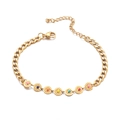 Gold stainless steel Cuban chain bracelet with seven colorful enamel bead charms - Colorful Bead Disc