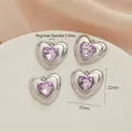 Purple crystal heart pendant in silver setting for DIY jewelry, 21x22mm size - 793# Silver - Purple Zirconia