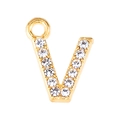 Close-up of golden letter V pendant with sparkling rhinestones for DIY jewelry - Letter V-Gold