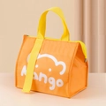 Insulated orange lunch bag with a cute white cartoon bear and yellow top handle - Orange Bear