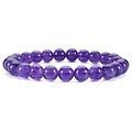 Handmade 8mm natural purple amethyst beaded stretch bracelet with crystal quartz stones - Amethyst
