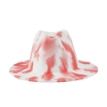 Close-up of a stylish red and white tie-dye wool fedora hat with wide brim design - One Size(58cm) / Red White Tie-dye