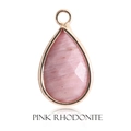 Water drop pink rhodonite semi-precious stone pendant with gold metal loop - 8*12mm Double Sided Cut / Rhodonite-Gold Edge