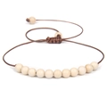 Minimalist hand-woven adjustable bracelet with 4mm creamy white stone beads on brown cord - Off-white Beads/FD8437