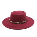 Macro view of burgundy wool felt wide brim hat with a colorful braided rope band detail - M (56-58cm) / Burgundy