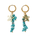 Vergoldete Edelstahl-Ohrringe mit blauem Naturstein und Blumenanhänger für Damen - Himmelblau