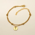 Bracelet double couche en acier inoxydable doré avec pendentif de la lettre T - Lettre T (S-H202-T)