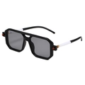 Modern double bridge square sunglasses with black frames and chic black-and-white temples - Bright Black Frame Black White Temple Light Gray Lens