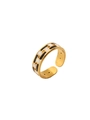 Adjustable 18k gold plated ring with black and white rectangular enamel pattern - Adjustable Open / Checkered Pattern Style