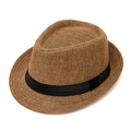 Cappello di paglia marrone classico da uomo con nastro nero su sfondo bianco - 58cm / Cachi