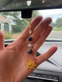 Detail of sun crystal car pendant with gold chain and colorful pearl beads - Blue White Mixed Beaded Sun Pendant