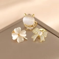 Clover, cat and bow brooch set in gold finish with cat eye stones and zircons - Clover + Cat's Eye + Bow Set
