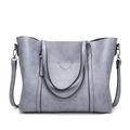 Morandi grey-blue large capacity tote bag with U-shaped layered pocket and soft matte finish - Light Blue