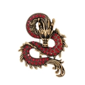 Vintage gold dragon brooch with ruby red rhinestones in an S-shaped dynamic pose - Antique Gold/Red Rhinestone