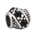 Vintage silver bead charm with three black faceted crystals for DIY jewelry making - Vintage Dotted Bead