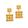 Golden geometric woven square drop earrings in titanium steel with a minimalist design - Geometric Woven Style / Gold