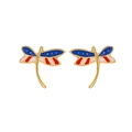 Enamel dragonfly stud earrings featuring US flag blue, red, and white star colors - Dragonfly Style (3872)
